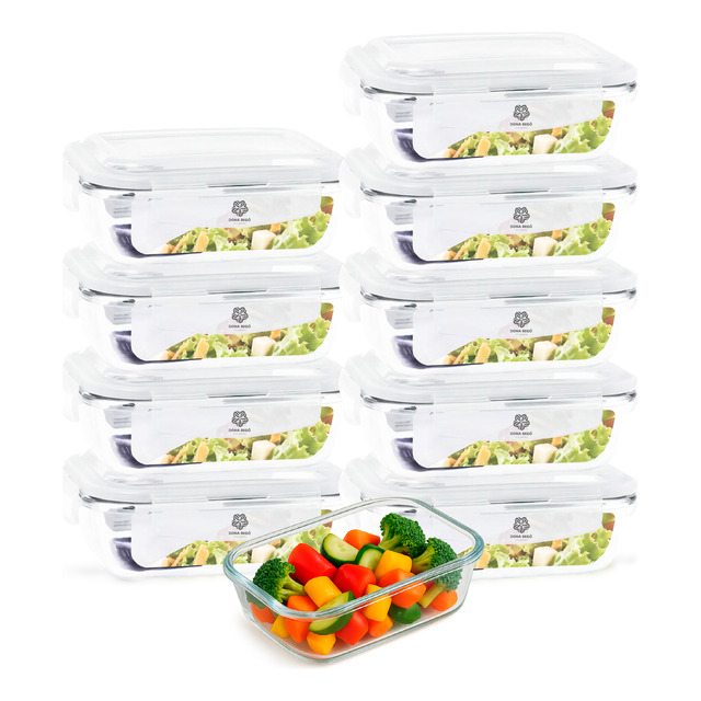 Kit 10 Potes Vidro 640ml Hermético Refratário Marmita Forno Kit 10 Potes Vidro 640ml Hermético Refratário Marmita Forno