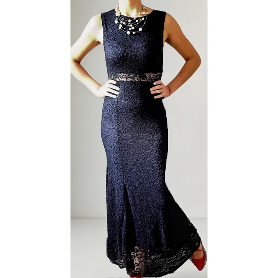 Vestido Negro Encaje Fiesta, Madrina Medidas En Descripción