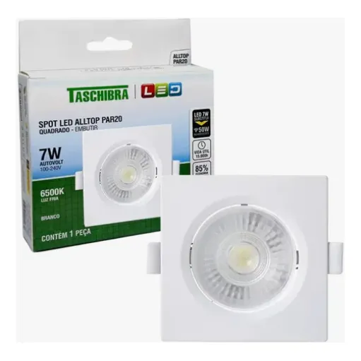 Spot De Led 7w Quadrada De Embutir 6500k Par20 Kit 4 Peças