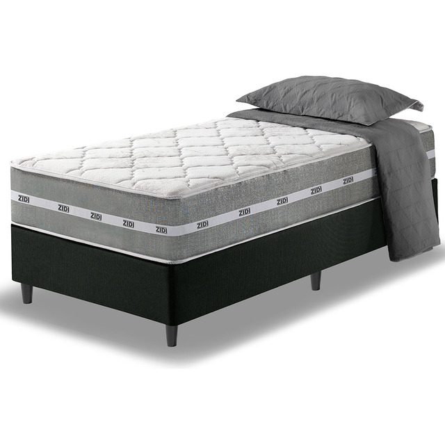 Cama Box Solteiro Preto + Colchão Molas Ensacadas Miami 88x188x59cm Cama Box Solteiro Preto + Colchão Molas Ensacadas Miami 88x188x59cm