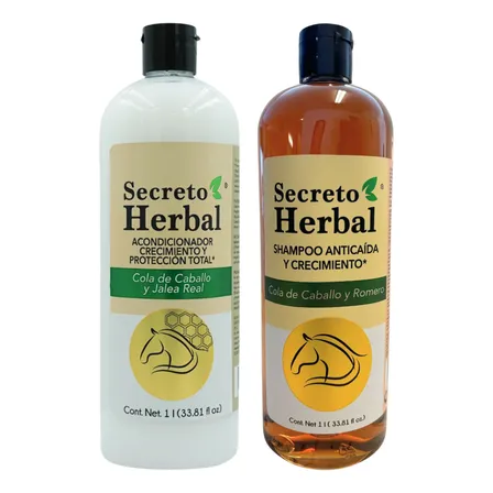 Kit Shampoo Y Acondicionador Anticaída Secreto Herbal 1l C/u Cola De Caballo, Romero Y Jalea Real Crecimiento Capilar Fortalece Y Reduce La Caída Todo Tipo De Cabello