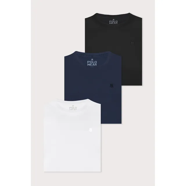 Kit 3 Camisetas Masculinas 100% AlgodĂŁo Polo Wear Sortido Kit 3 Camisetas Masculinas 100% AlgodĂŁo Polo Wear Sortido