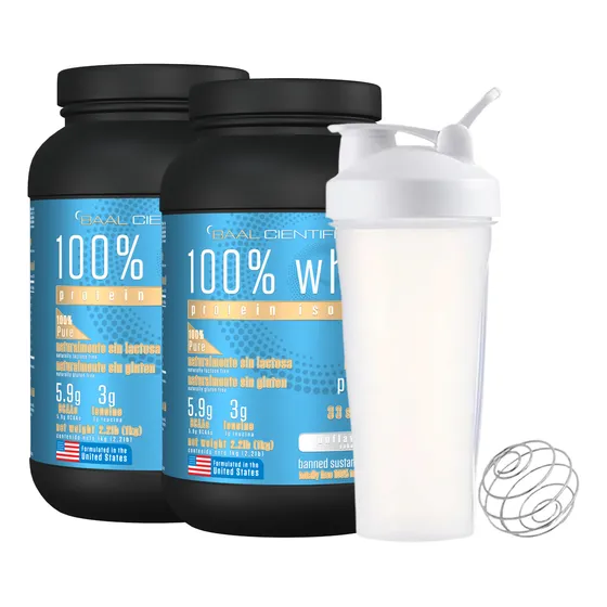 X2ud. Whey Protein 100% Isolate Baal Cientifica 1kg + Shaker