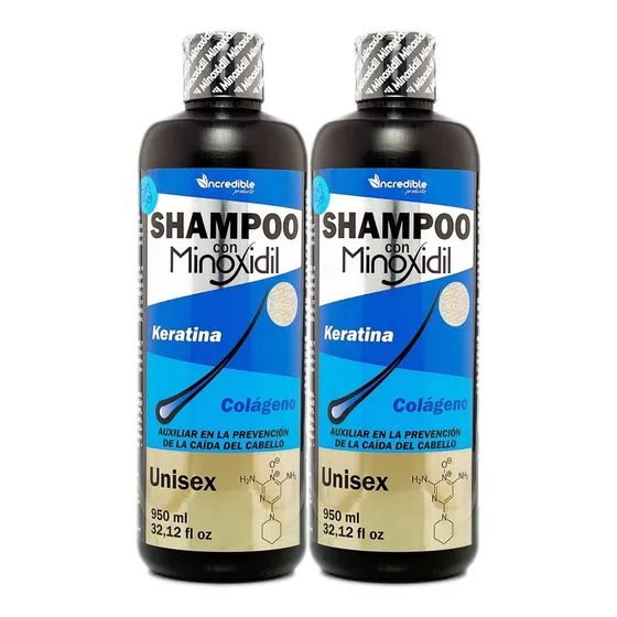 Kit 2 Shampoo Minoxidil Keratina Colageno Sin Sal - 950 Ml