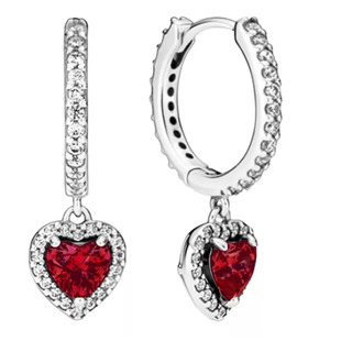 Aretes De Aro Corazón Rojo Colgante Comp Pan Plata S925 Aretes De Aro Corazón Rojo Colgante Comp Pan Plata S925
