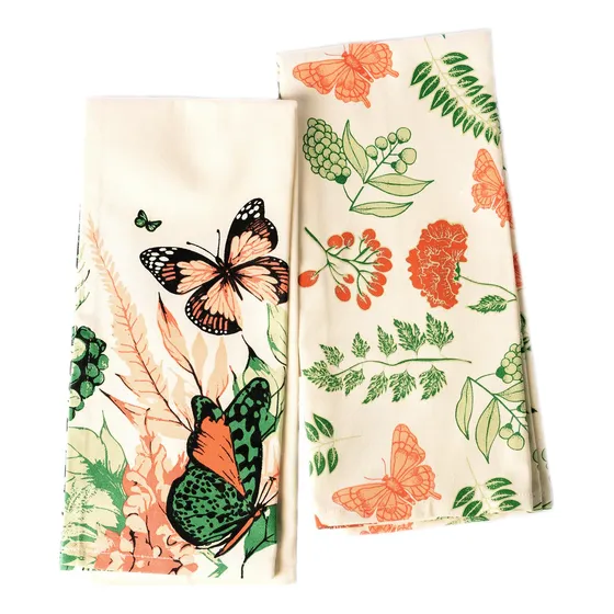 Toalla Cocina Estampado Mariposa Algodon Fresco Rojo