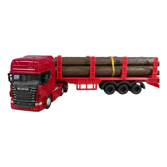 Camion Scania Welly Con Troncos Rojo Escala 1:64