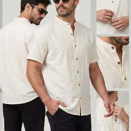 Camisa Gola Padre Masculina Manga Curta Social Verão Festa