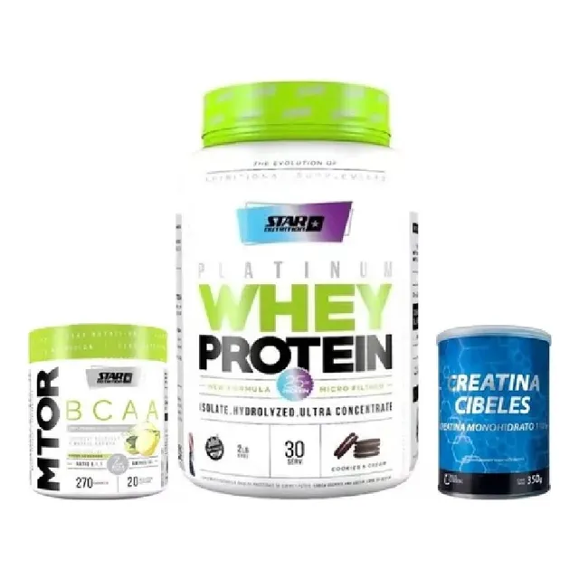 Whey Star Nutrition 2lb + Bcaa Mtor + Creatina Cibeles 350g Cookies And Cream