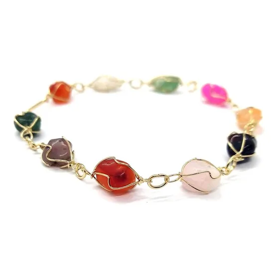 Pulseira Pedra Ágata Quartzo Ônix Ametista Citrino Folheada