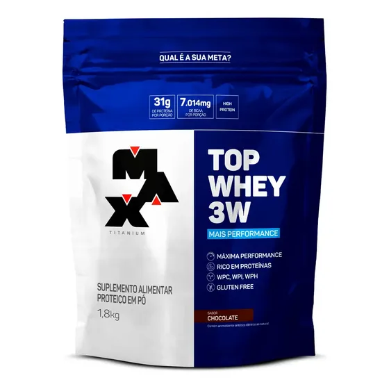 Top Whey 3w Protein Refil 1,8kg Max Titanium Sabor Chocolate