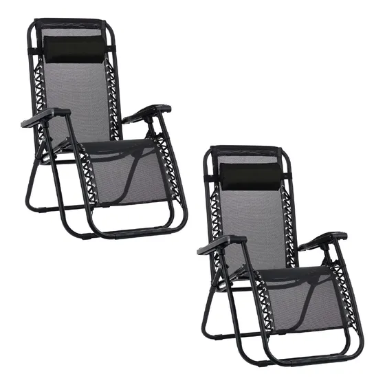 Kit 2 Espreguiçadeiras Dobrável Reclinável Gravidade Zero Garden Life Preto