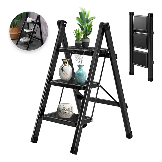 Escalera De Tijera Plegable Multiusos De Acero 3 Peldaños