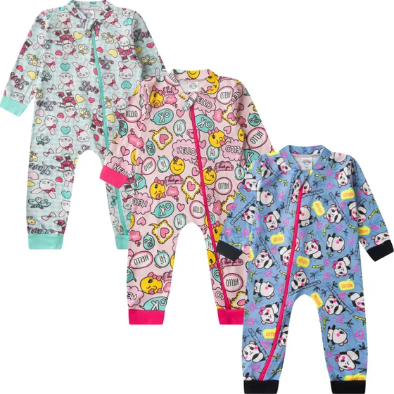 Kit 3 Macacão Bebê Ziper Abertura Inverno Menino Suedine Top