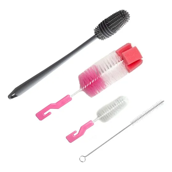 Kit Escova Mamadeira Bico Lava Copo Jarra Garrafa C/ Esponja