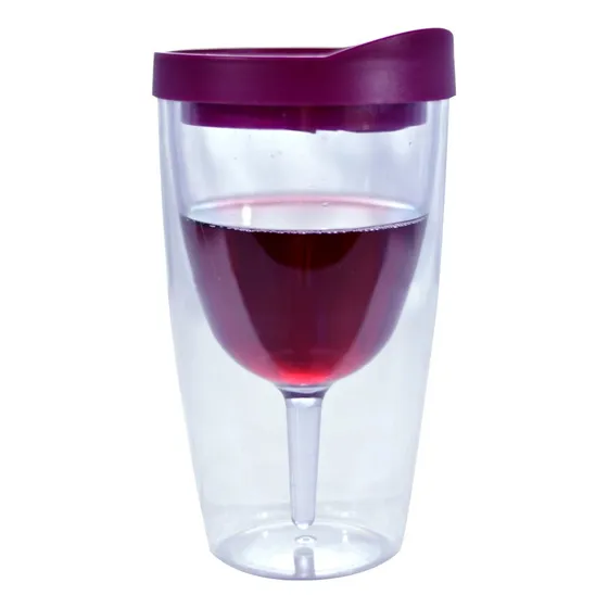 Vaso Vino Aislamiento 10 Onza Doble Pared Acrilico Tapa Roja