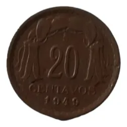 Moneda Chile 20 Centavos 1949 Cobre (&1304
