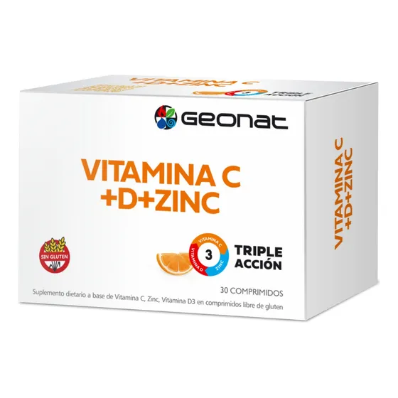 Vitamina C + D3 + Zinc Triple Acción Geonat 30 Comprimidos