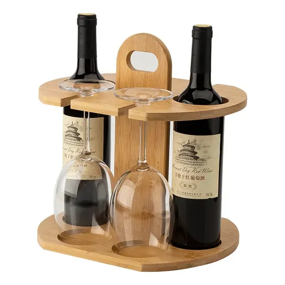 Porta Vinos Soporte Para Copas Y Botellas De Vino De Bambu