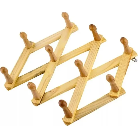 Perchero Madera Acordeón Plegable 10 Ganchos Ajustable Pared