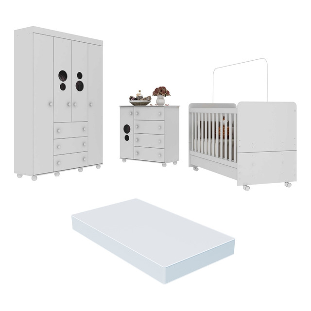 Quarto Completo Infantil Com Colchão Incluso Multimóveis Pimpolho Fg3571 Branco Quarto Completo Infantil Com Colchão Incluso Multimóveis Pimpolho Fg3571 Branco