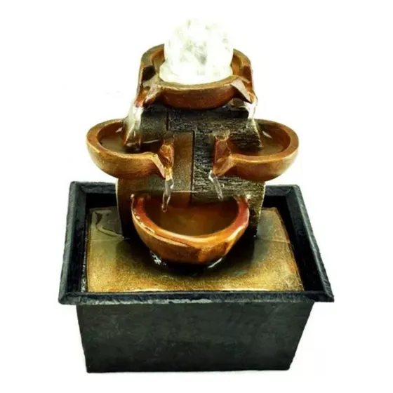 Fuente De Agua Chica Deco 4 Cascadas Torres Luz Led 19cm Zn