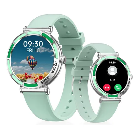 Smartwatch Reloj Inteligente Mujer Redondo Plateado Verde