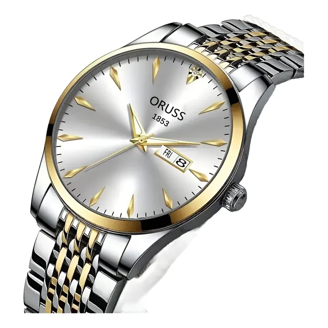 Reloj Hombre Clásico Elegante Oruss Doble Calendario Acero