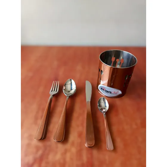 Juego De Cubiertos + Portacubiertos Eurochef 24 Piezas