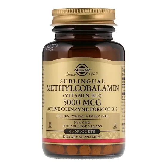 Solgar Vitamina B12 Methylcobalamin 5000mcg Sublingual 60nug Sabor Neutro