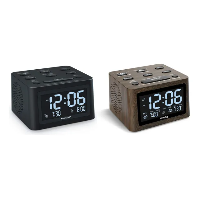 Reacher Reloj Despertador Doble Maquina Ruido Blanco Madera