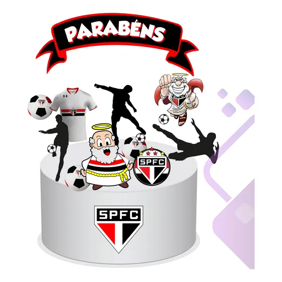 Decoração De Bolo Futebol São Paulo Spfc - Topo - Topper