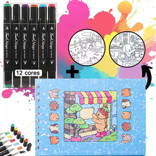 Kit 12 Canetinhas Ponta Dupla C/ Estojo Bolsa Livro Colorir Kit 12 Canetinhas Ponta Dupla C/ Estojo Bolsa Livro Colorir