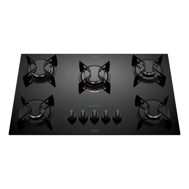 Cooktop 5 Bocas A Gás Atlas U Top Mesa De Vidro Preto 127/220v Cooktop 5 Bocas A Gás Atlas U Top Mesa De Vidro Preto 127/220v
