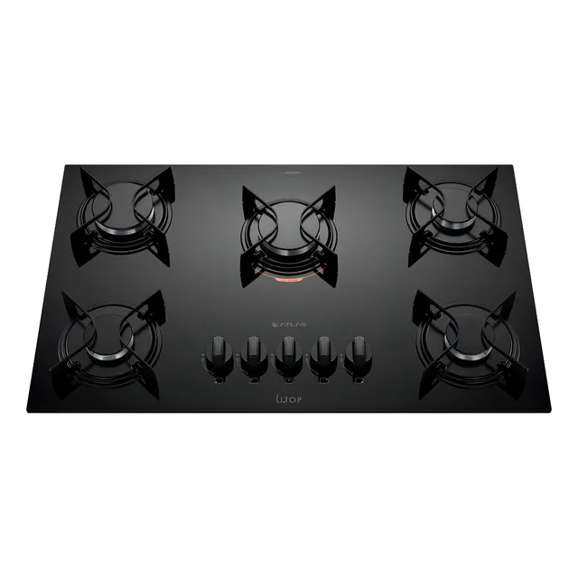 Cooktop 5 Bocas A Gás Atlas U Top Mesa De Vidro Preto 127/220V