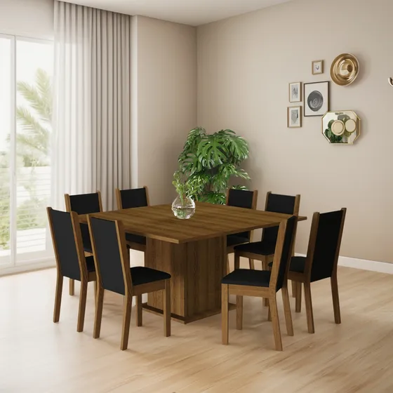 Juego De Comedor Clarice Greco 8 Sillas Vekka Color Negro Diseño de la tela de las sillas Liso