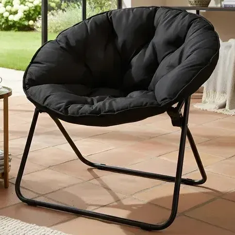 Silla Sillón Reposera Moon Chair Acolchada Plegable Balcón Negro Lisa