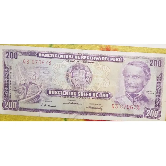 Billete Antiguo De 200 Soles Año 1968