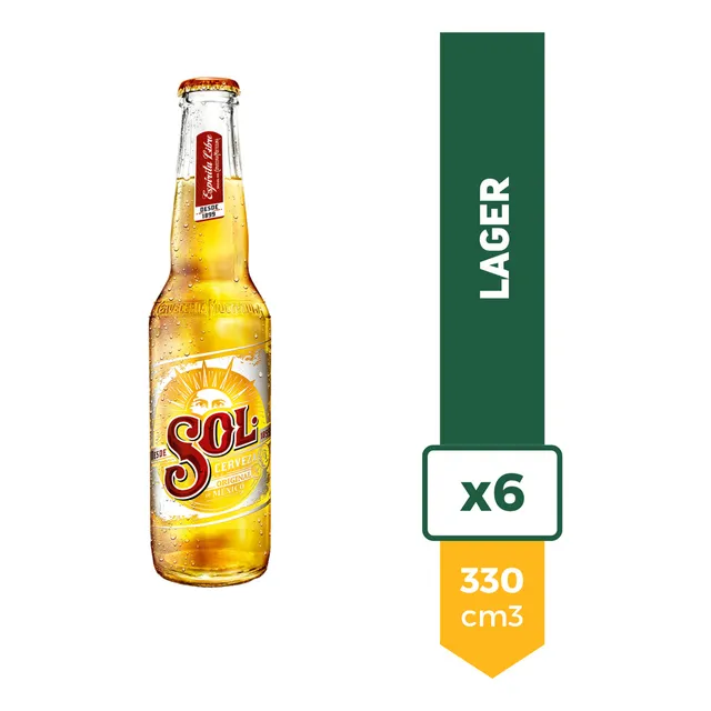 Cerveza Sol Porron 330ml Rubia x6