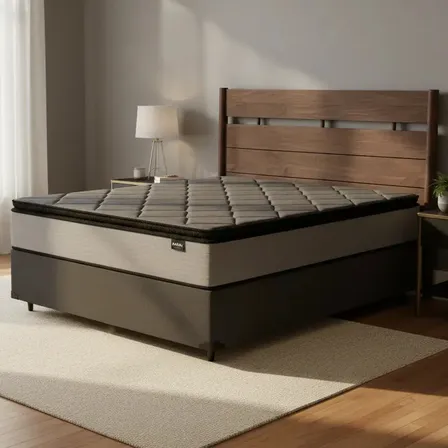 Cama Box + Colchão De Molas Ensacadas Pillow Top Vitta Casal Preto