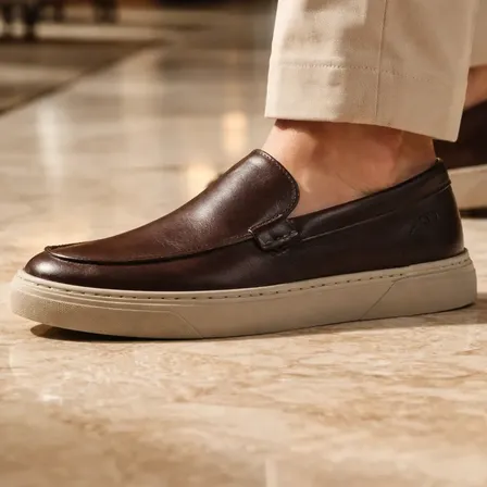 Tênis Democrata Masculino Slip On Calce Fácil Couro Mogno Liso 41 Br