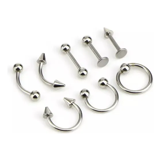 Piercing Mix Modelos Acero Quirurgico 316 L, 1.2x8x3 ,8 Unds
