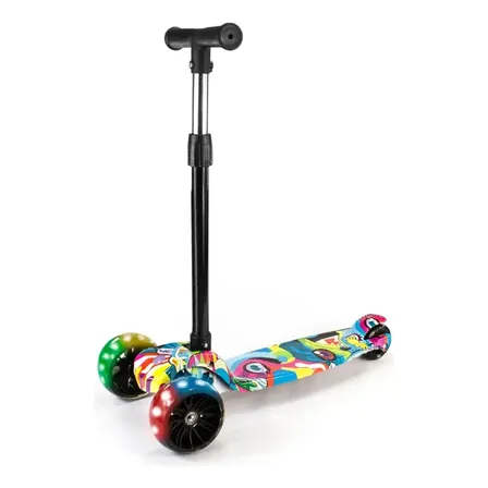 Patinete Infantil 3 Rodas Dobrável Com Led Conect Brinq Bv0011 Brinquedo Para Crianças Estável, Seguro E Divertido Colorido Azul