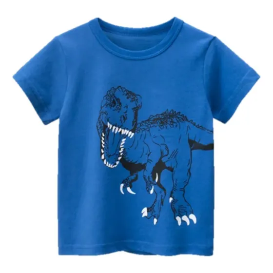 Franela Manga Corta Para Niños Dinosaurio Realista Azul