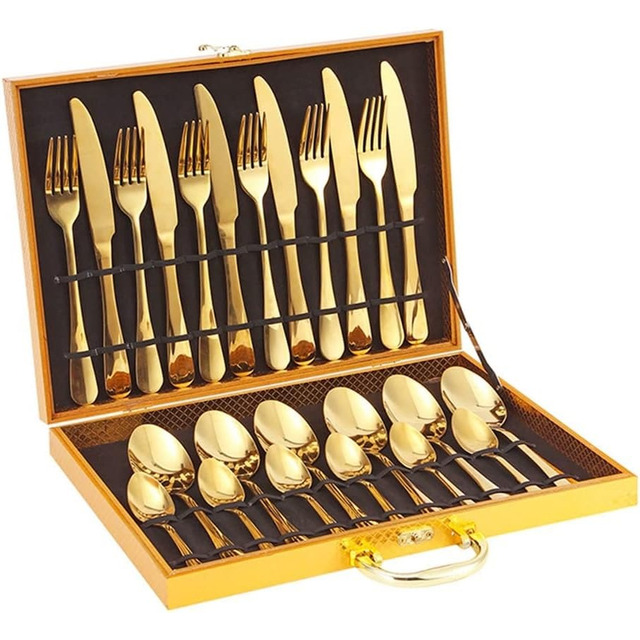 Kit 24 Faqueiro Dourado Talheres Luxo Premium Com Maleta Kit 24 Faqueiro Dourado Talheres Luxo Premium Com Maleta