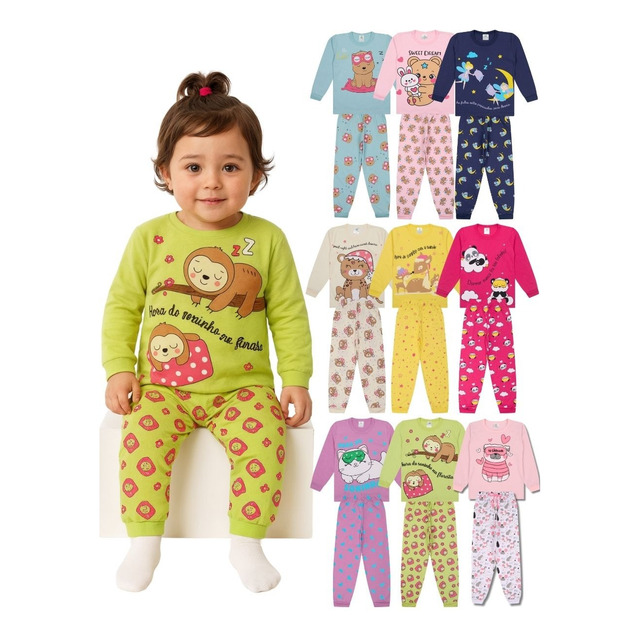 Kit 2 Pijama Bebê Menina Infantil Manga Longa 100% Algodão Kit 2 Pijama Bebê Menina Infantil Manga Longa 100% Algodão