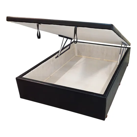 Cama 2 Plazas Box Sommier Baul 140x190 Simil Cuero Negro