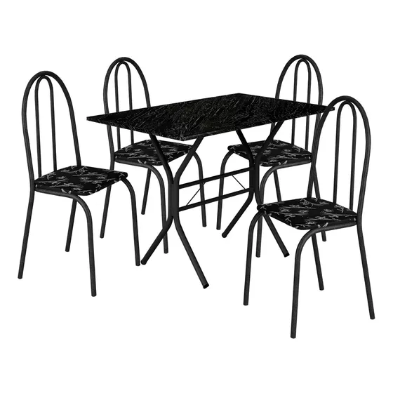 Conjunto Mesa Jantar P/ Apartamento Pequeno Com 4 Cadeiras Cor Martelado Ps Móveis