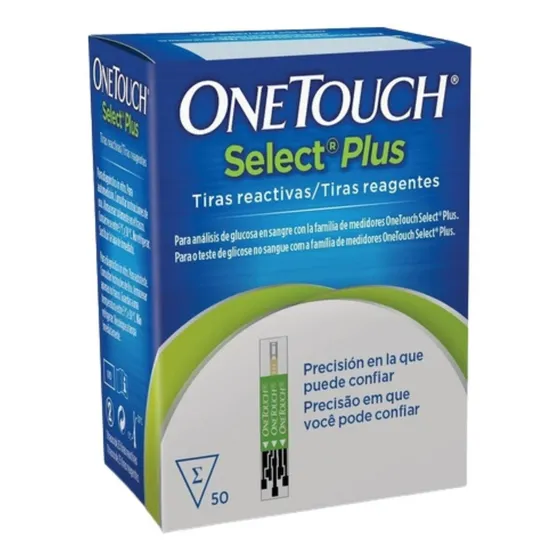 Onetouch Tiras Select Plus Paquete 50 Tiras Para Glucómetro Color Negro