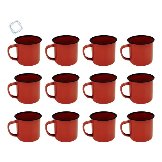 Caneca Esmaltada Retro 80ml Vintage Jogo 24 Unidades Cor Vermelho